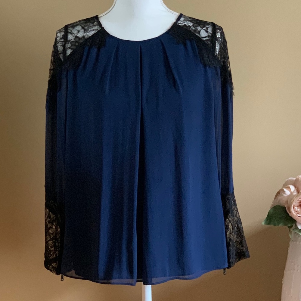 alice + olivia Silk Lace Trim Top